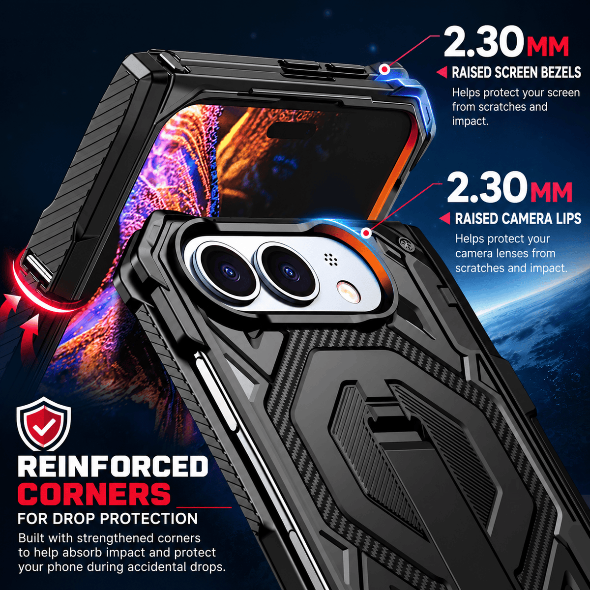 iPhone Duo Case with Screen Protector - Rugged Kickstand & Hinge Protection | Raider Series