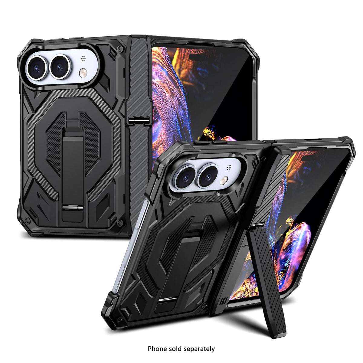 iPhone Duo Medium-Duty Kickstand Case – Tempered Glass Bundle - Black image 1