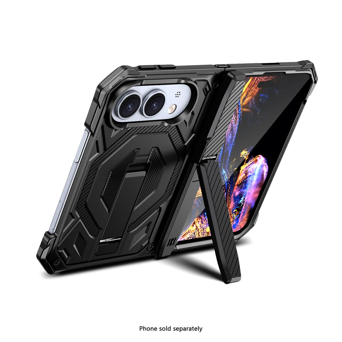 iPhone Duo Medium-Duty Kickstand Case – Tempered Glass Bundle - Black image 2