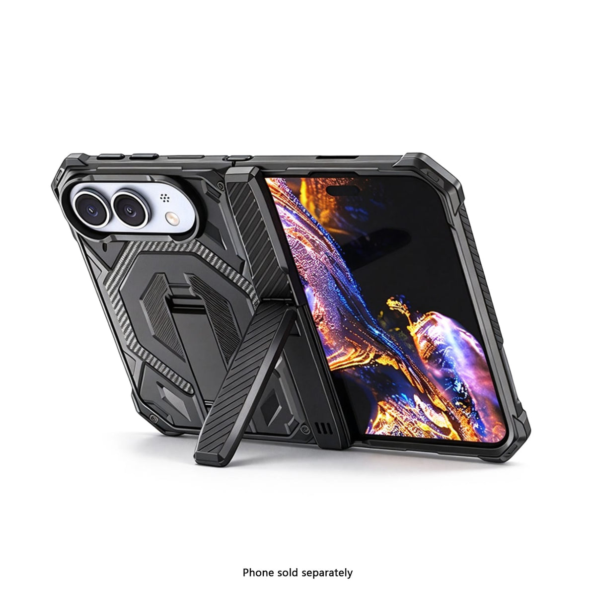 iPhone Duo Medium-Duty Kickstand Case – Tempered Glass Bundle - Black image 3