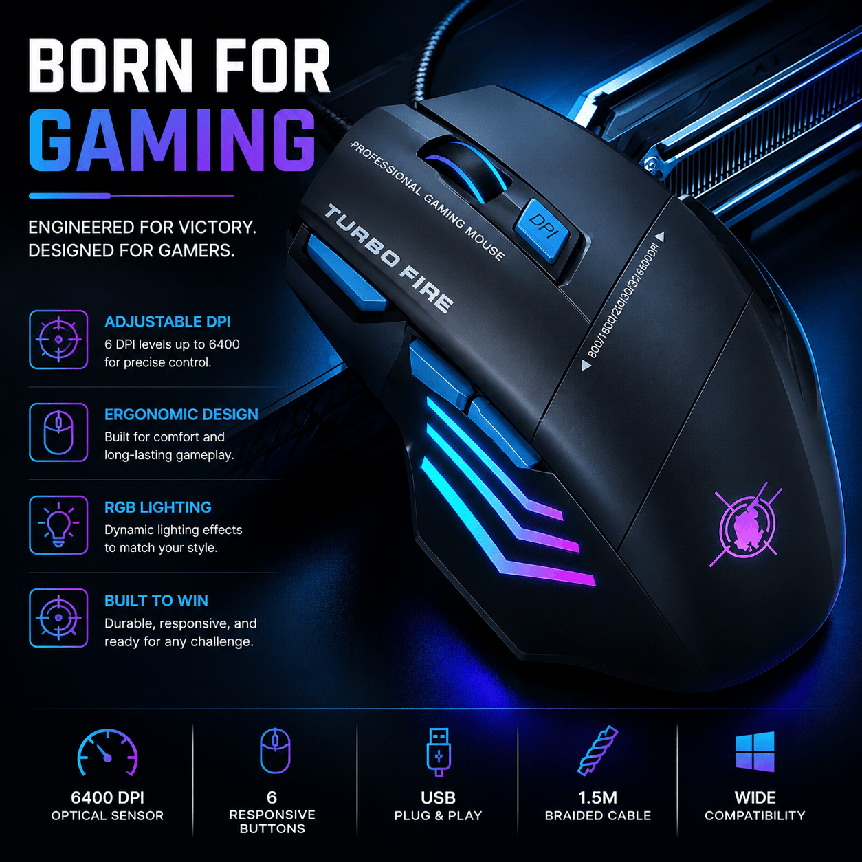 Wired Gaming Mouse - RGB LED 7-Button Precision Control | Axis Pro