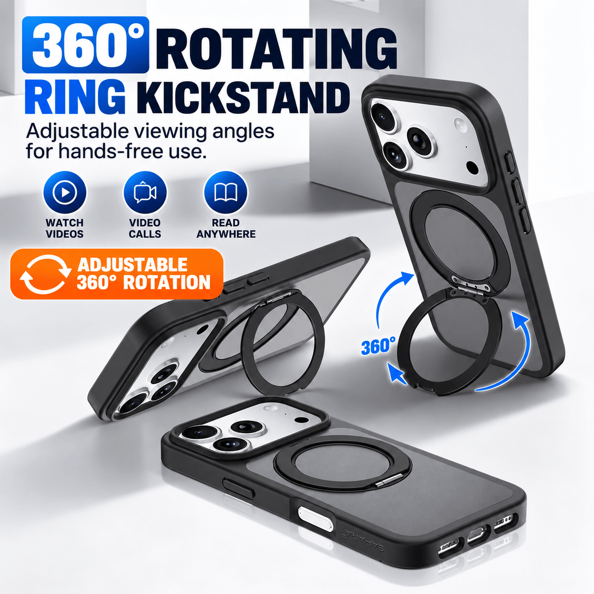 iPhone 18 Pro Case with Screen Protector - MagSafe 360° Ring Kickstand | Venture Series