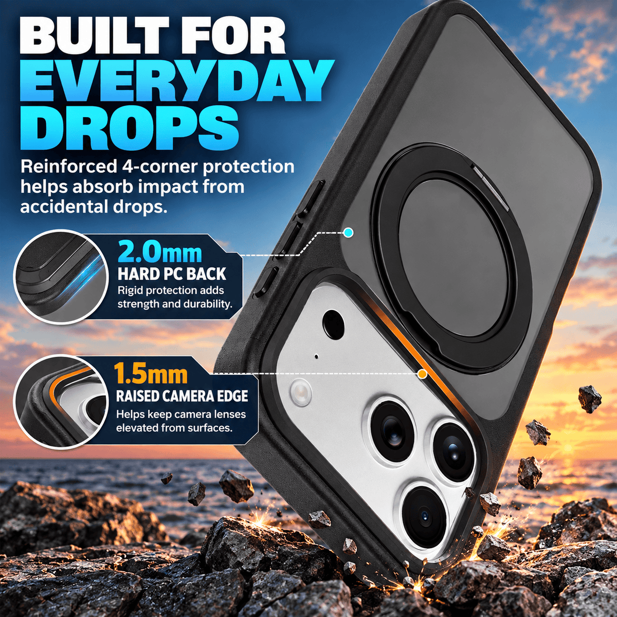 iPhone 18 Pro Case with Screen Protector - MagSafe 360° Ring Kickstand | Venture Series