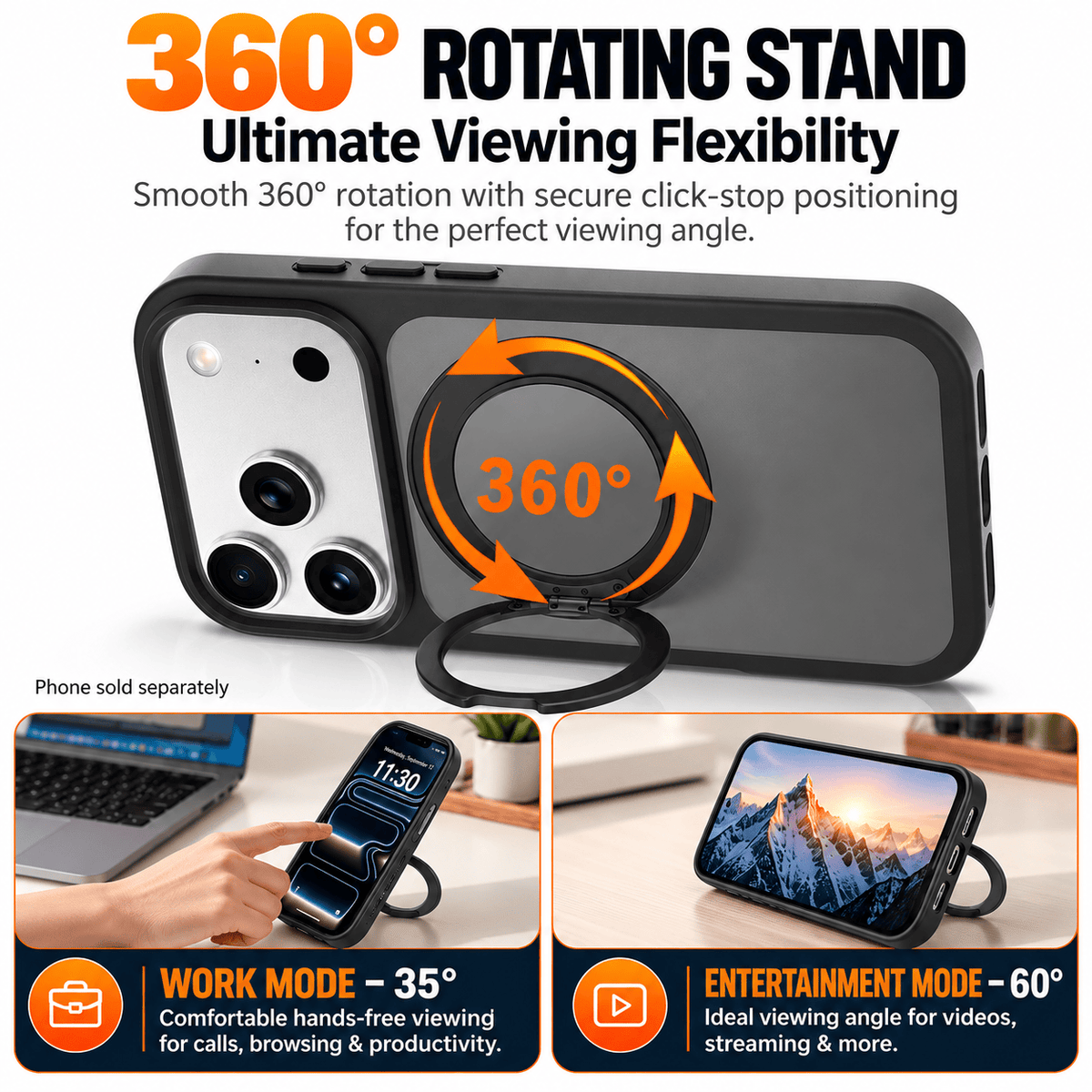 iPhone 18 Pro Case with Screen Protector - MagSafe 360° Ring Kickstand | Venture Series