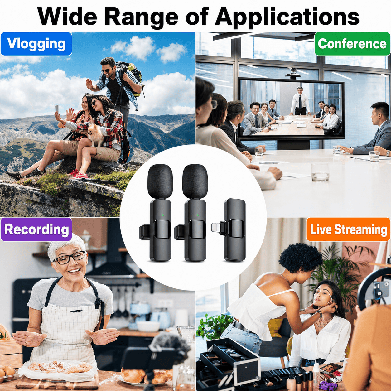 Portable Wireless Lavalier Microphone Set - Dual Clip-On Mics