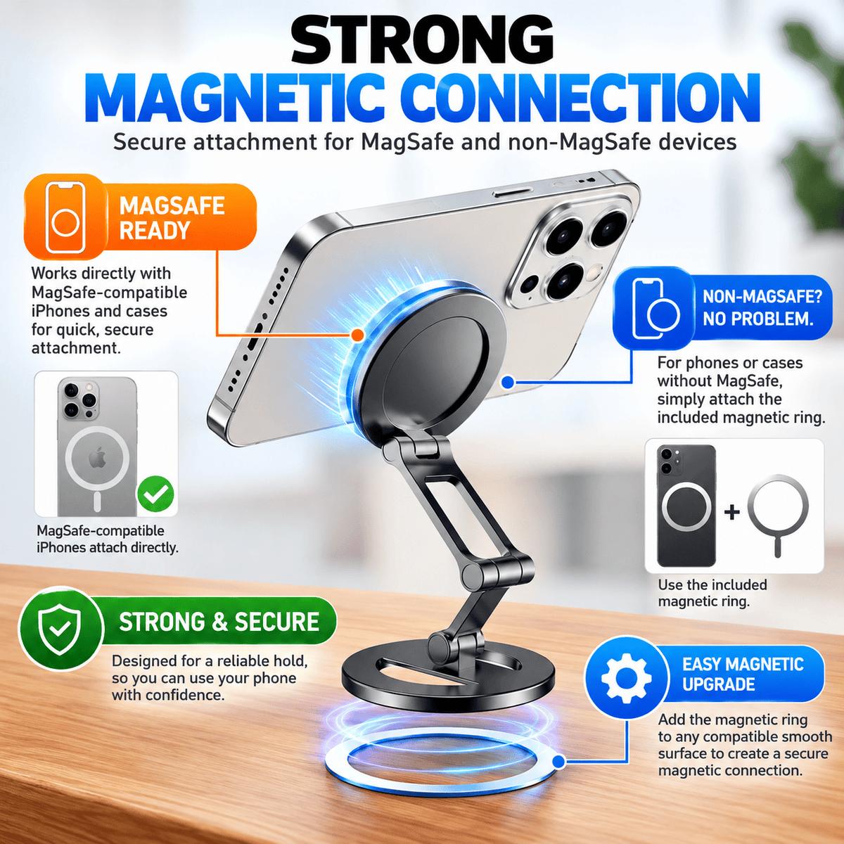 MagSafe iPhone Stand - Double-Sided Magnetic Phone Holder with Mirror