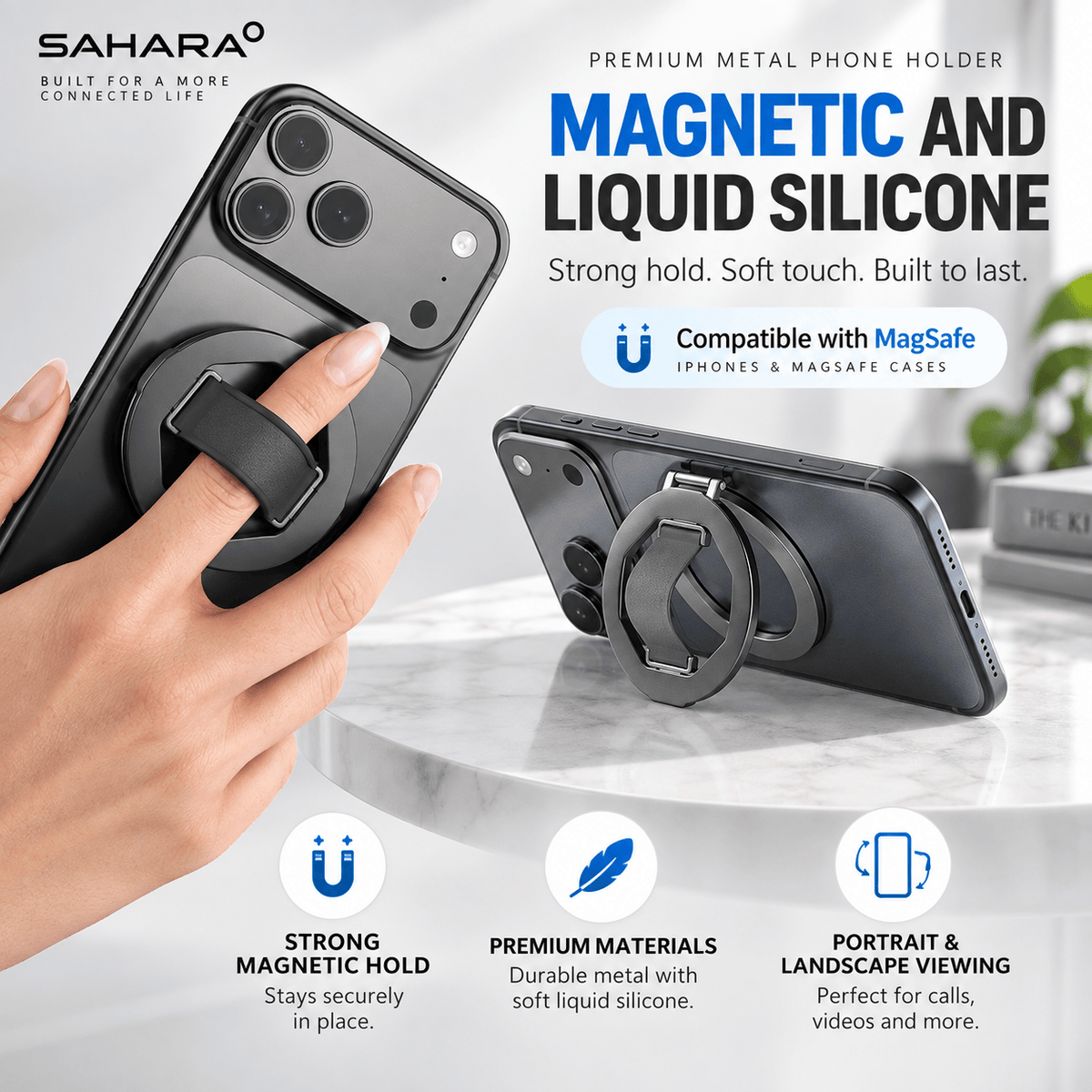 MagSafe iPhone Grip - Magnetic Finger Strap & Kickstand