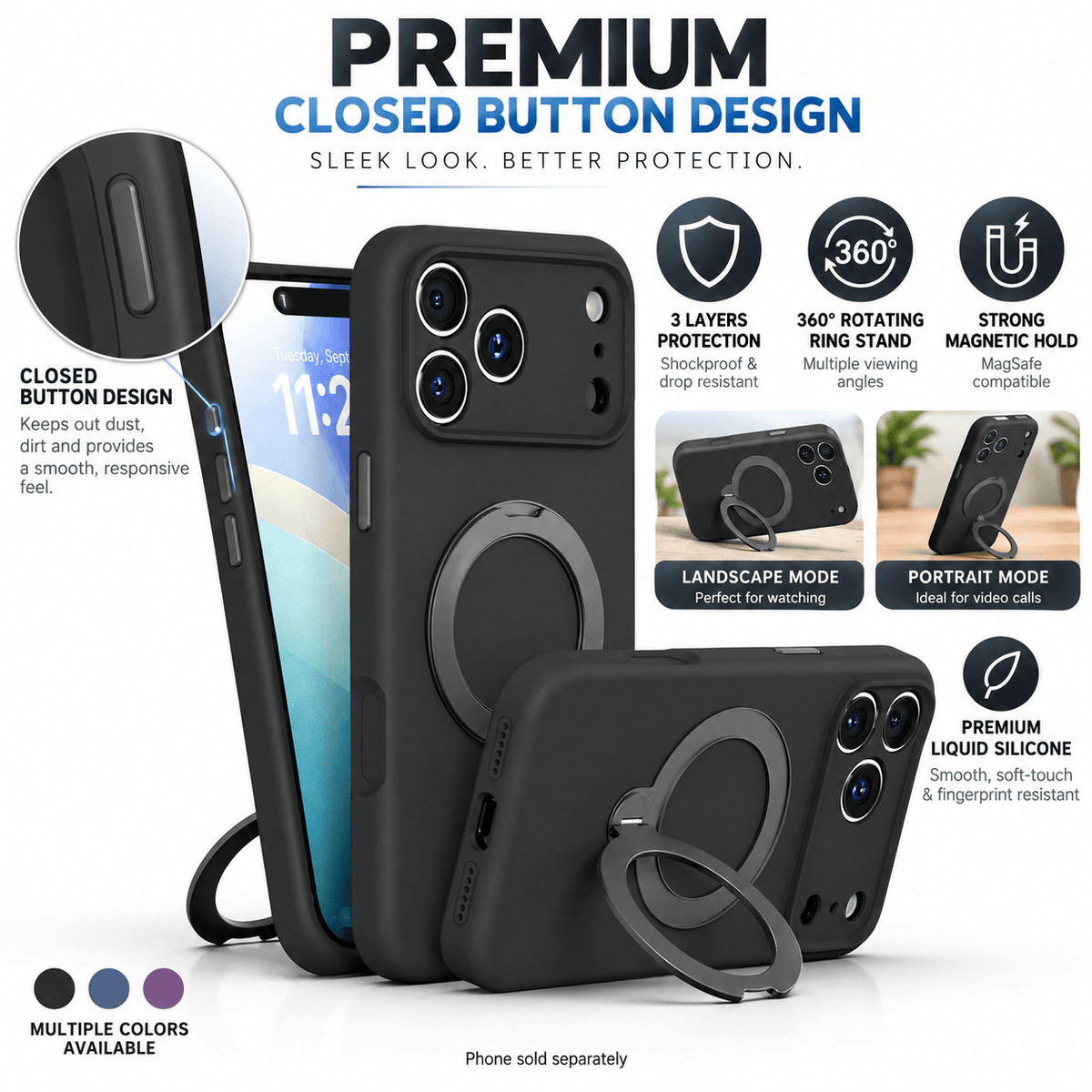 iPhone 18 Pro Max Case - Venture Series Liquid Silicone MagSafe with 360° Ring Stand