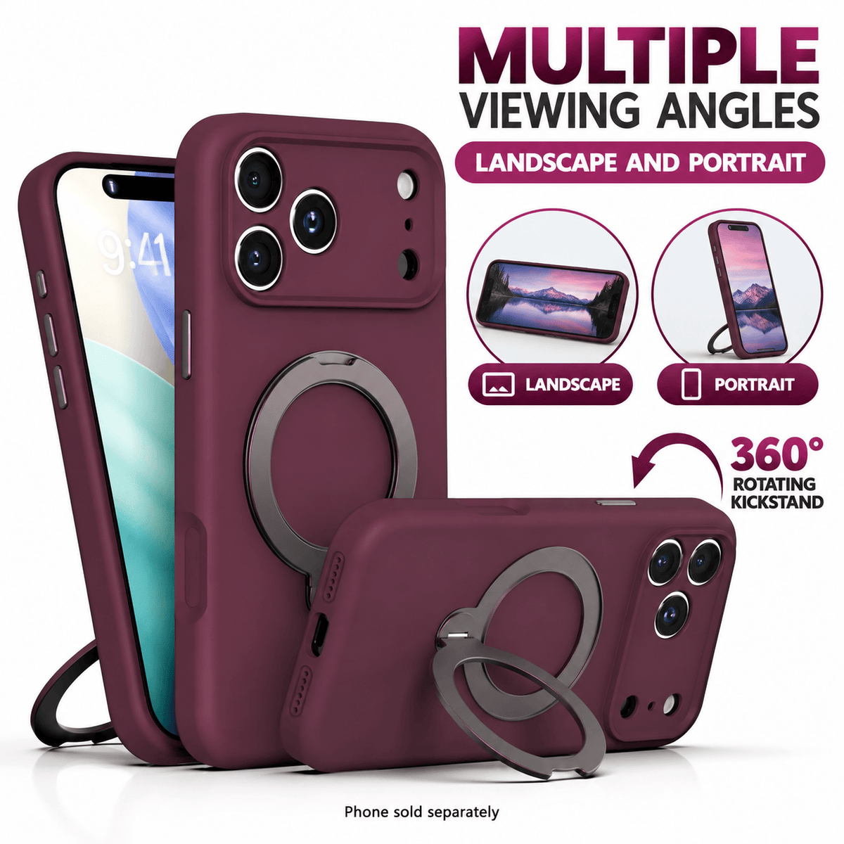 iPhone 18 Pro Max Case - Venture Series Liquid Silicone MagSafe with 360° Ring Stand
