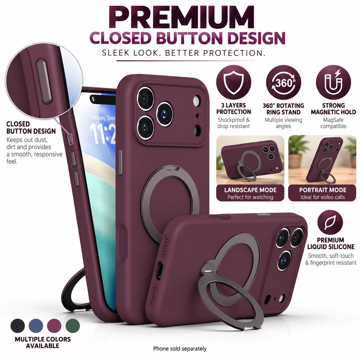 iPhone 18 Pro Max Case - Venture Series Liquid Silicone MagSafe with 360° Ring Stand