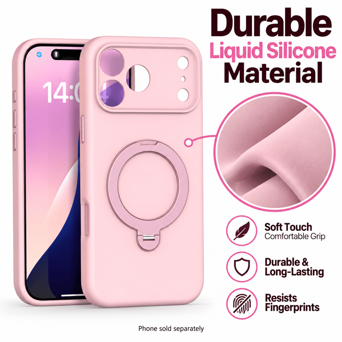 iPhone 18 Pro Max Case - Venture Series Liquid Silicone MagSafe with 360° Ring Stand