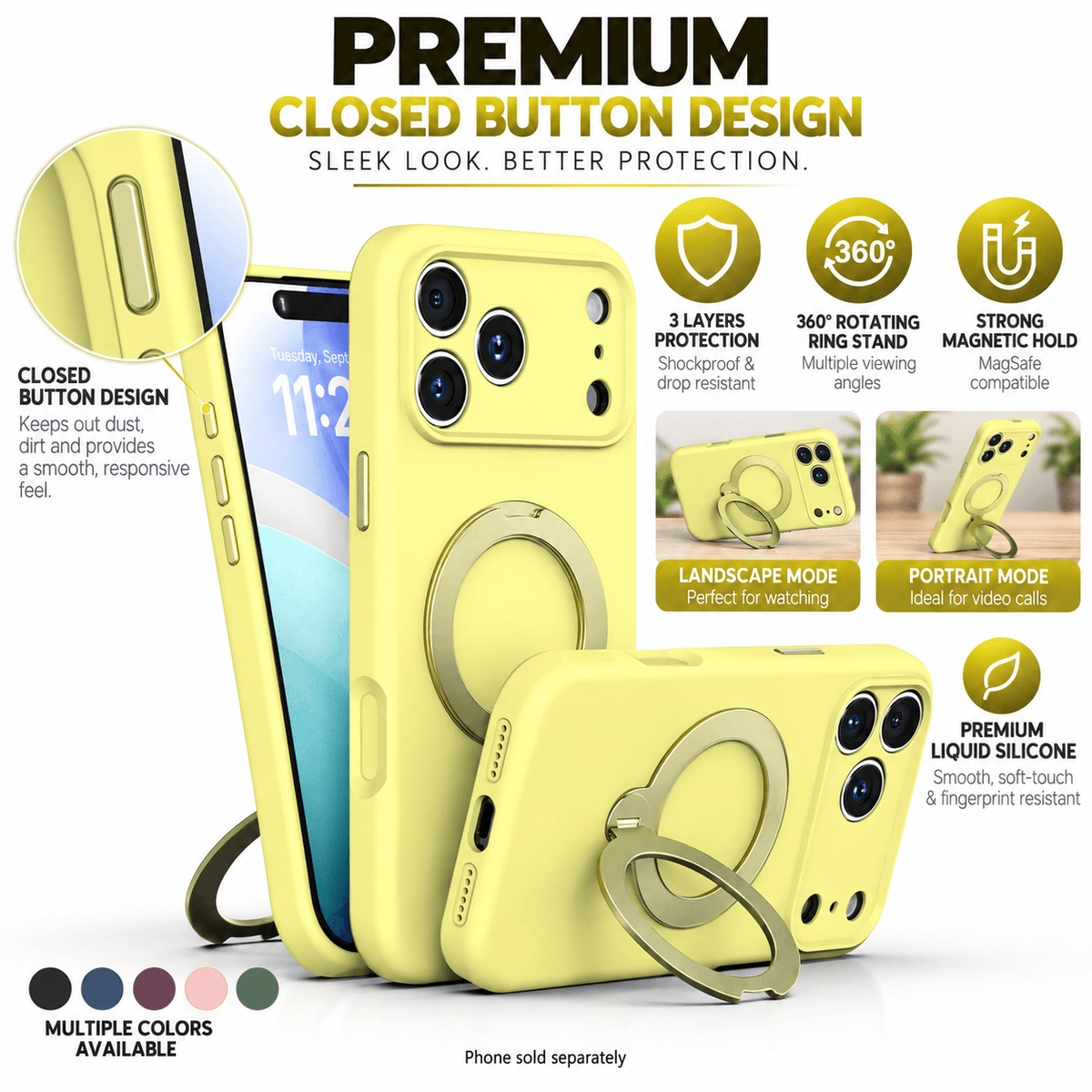 iPhone 18 Pro Max Case - Venture Series Liquid Silicone MagSafe with 360° Ring Stand