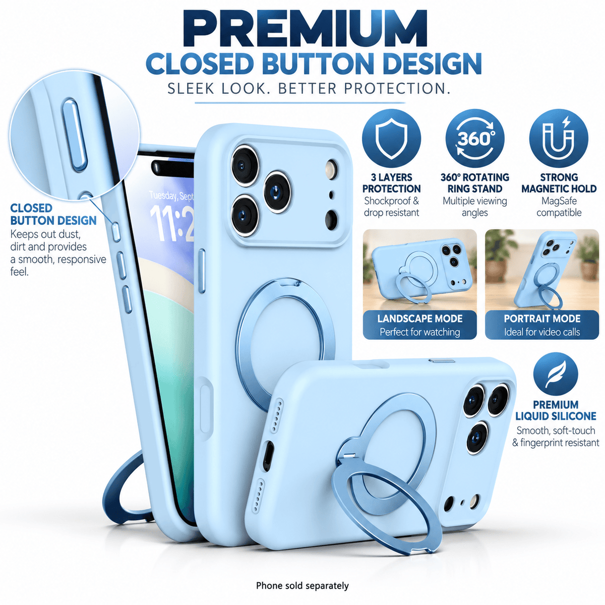 iPhone 18 Pro Max Case - Venture Series Liquid Silicone MagSafe with 360° Ring Stand