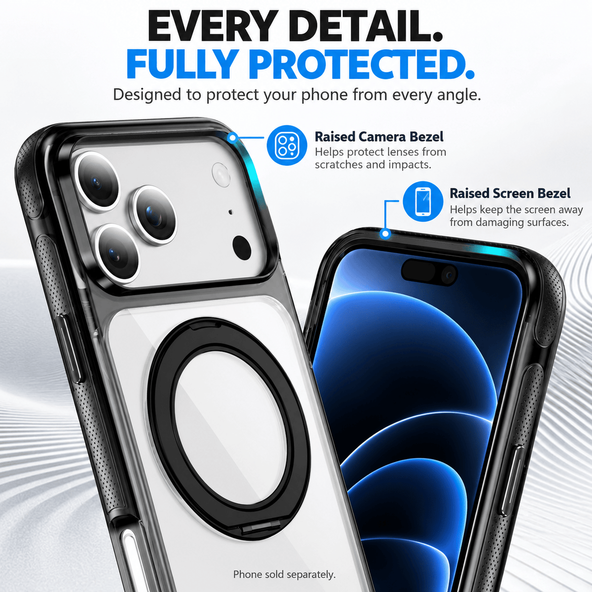 iPhone 18 Pro Clear Case - MagSafe, Shockproof, with 360° Ring Stand