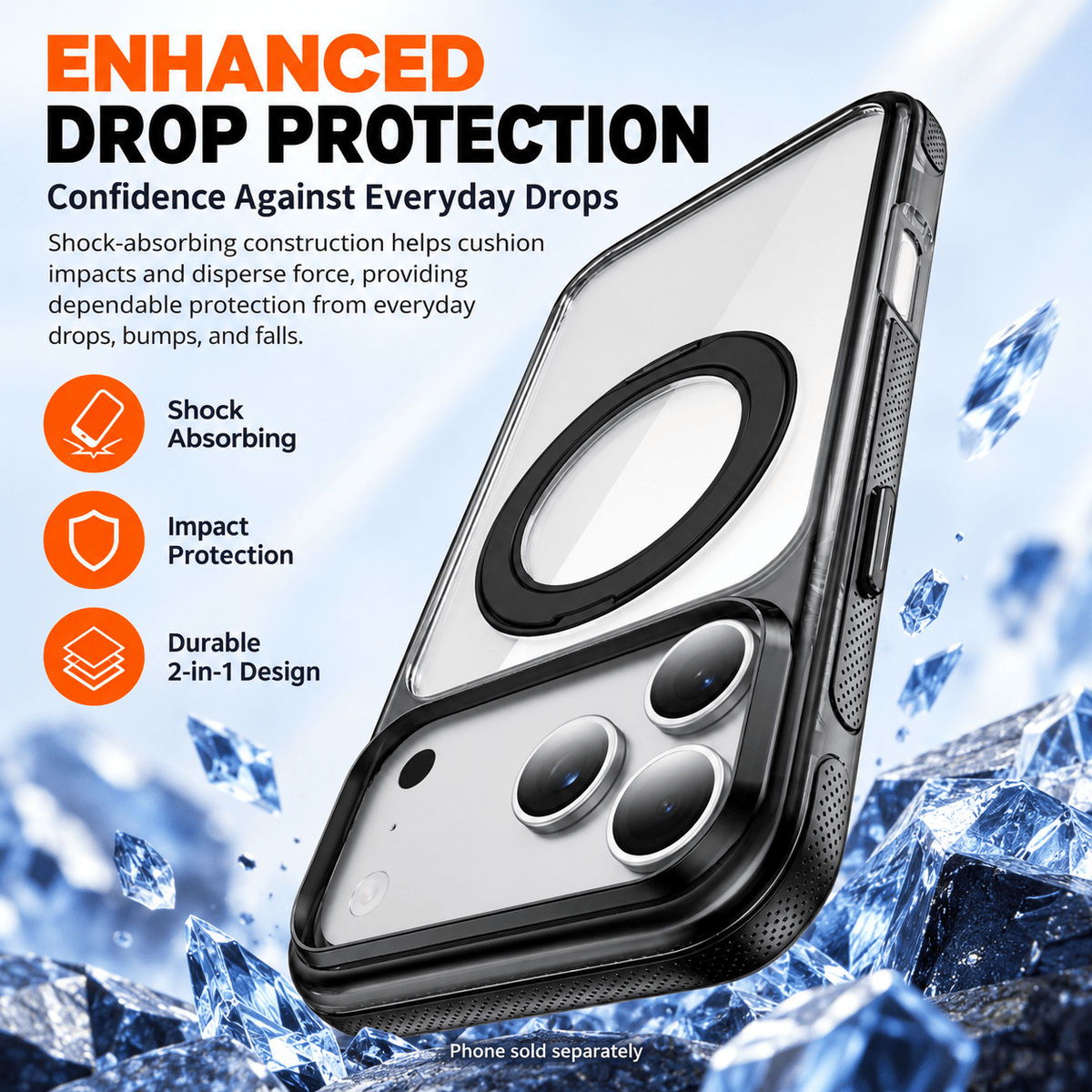 iPhone 18 Pro Clear Case - MagSafe, Shockproof, with 360° Ring Stand