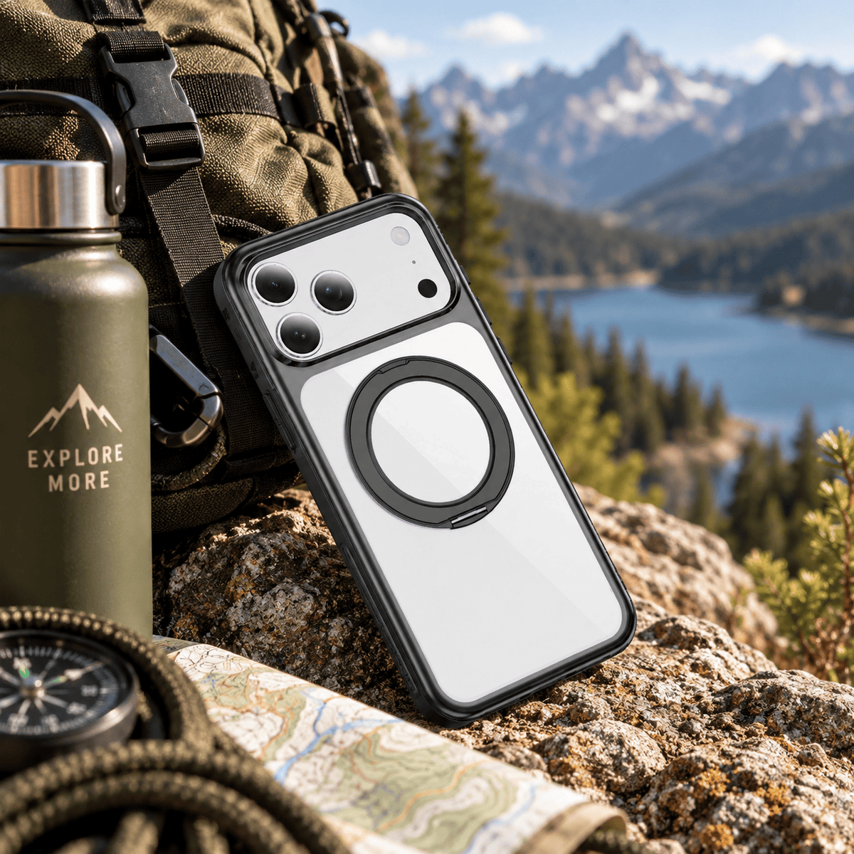 iPhone 18 Pro Clear Case - MagSafe, Shockproof, with 360° Ring Stand