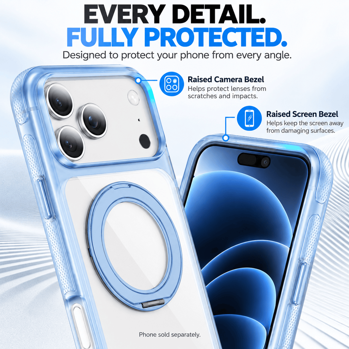 iPhone 18 Pro Clear Case - MagSafe, Shockproof, with 360° Ring Stand