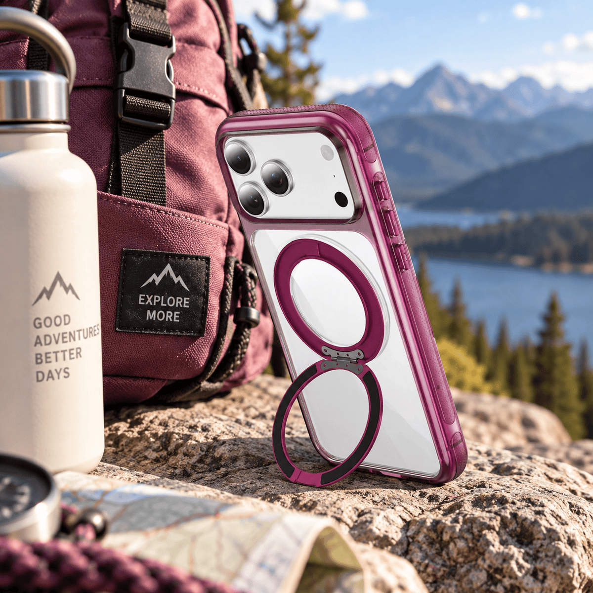 iPhone 18 Pro Clear Case - MagSafe, Shockproof, with 360° Ring Stand