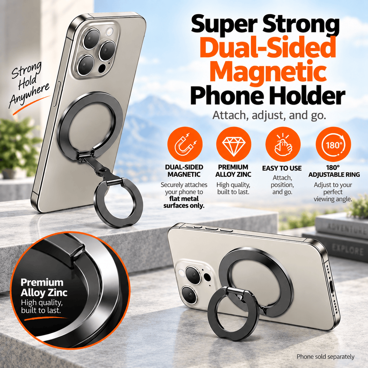 MagSafe Magnetic Phone Ring Holder - Dual-Sided Grip & Kickstand