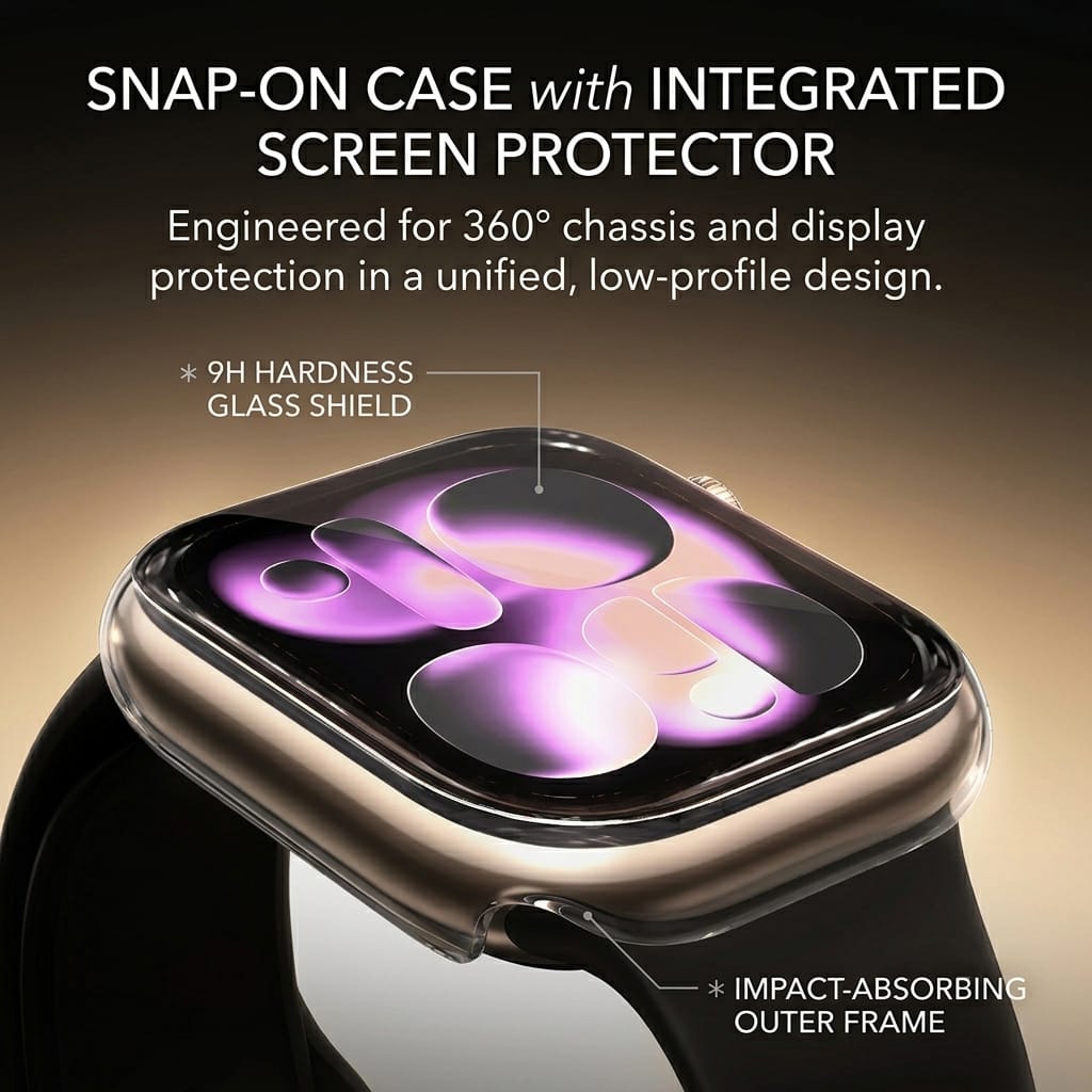 Apple Watch Series 11/10 (46mm) Integrated Case with Screen Protector - Tempered Glass, Snap-On 360° Protection | ZeroDamage
