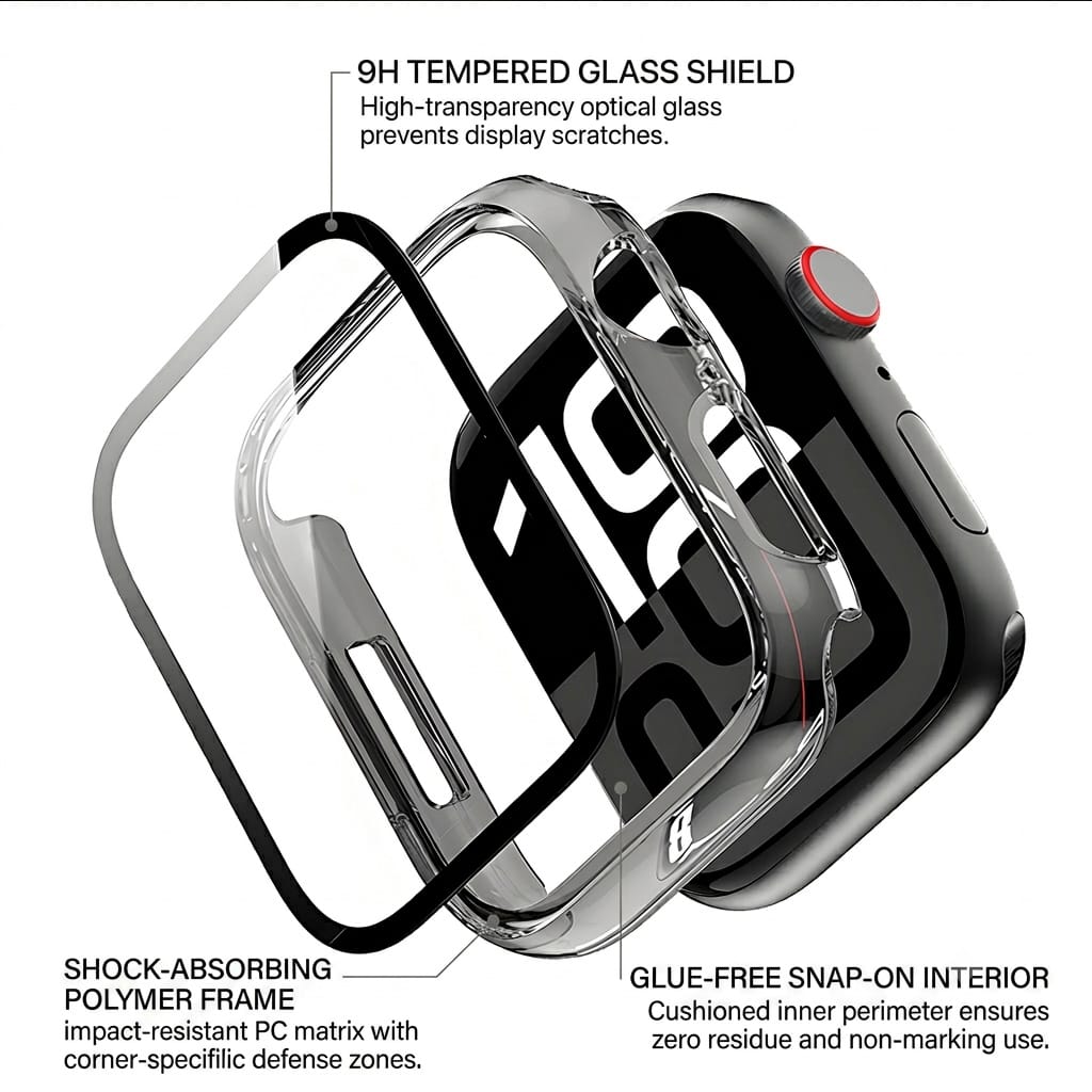 Apple Watch Series 11/10 (42mm) Integrated Case with Screen Protector - Tempered Glass, Snap-On 360° Protection | ZeroDamage