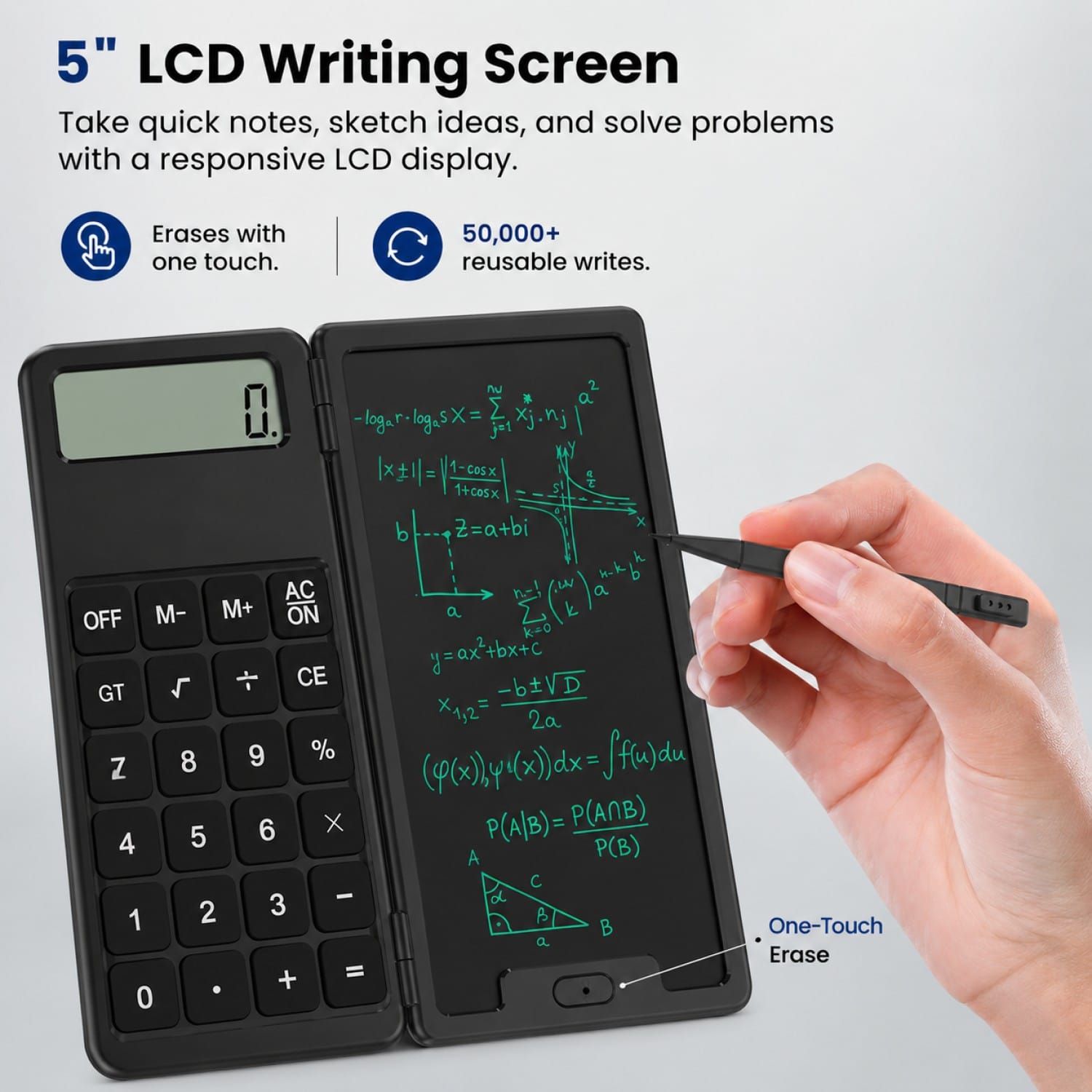 Sahara Scientific Calculator with 5-Inch LCD Writing Tablet - 12-Digit Foldable Design