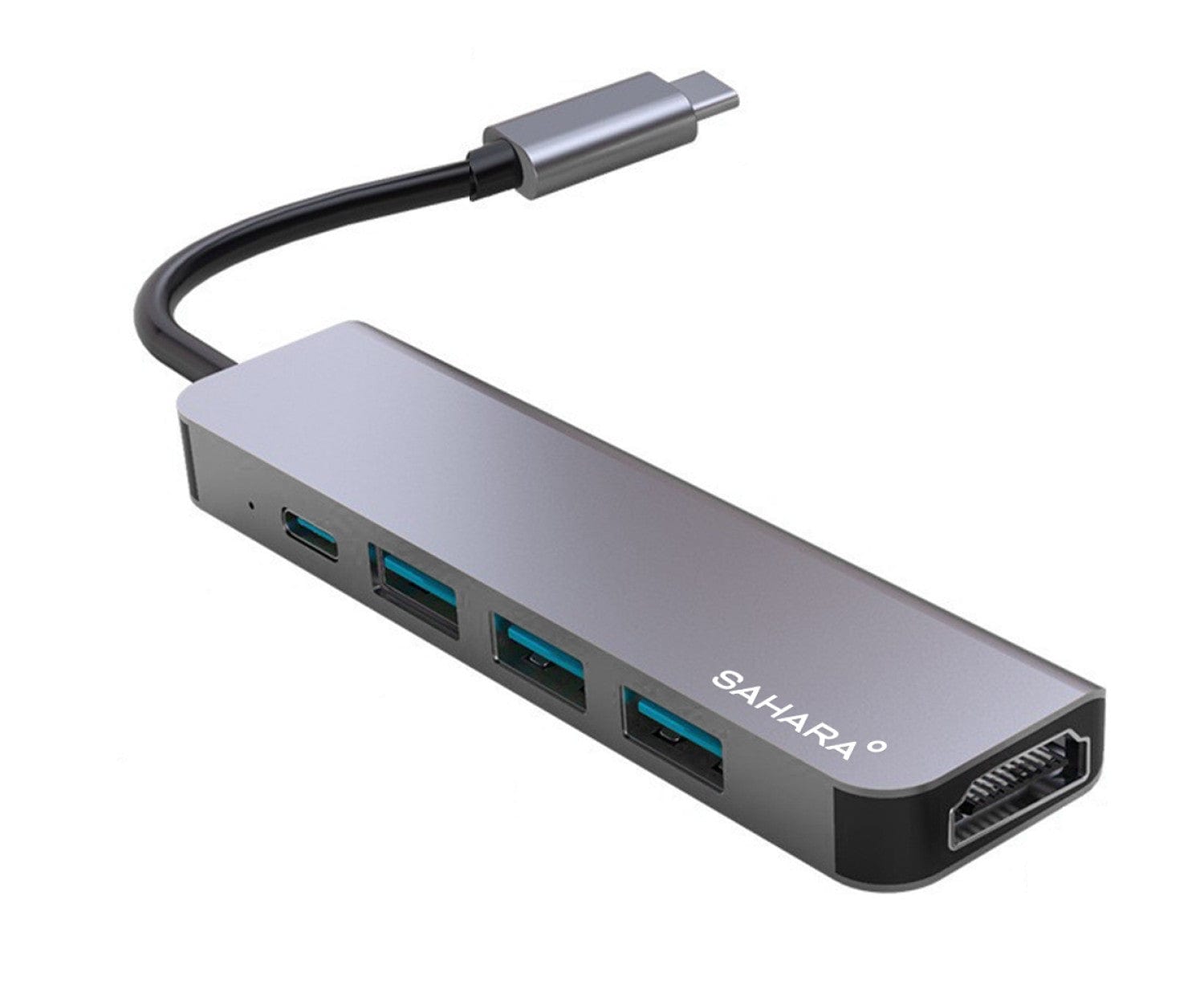 5-in-1 USB-C Hub Adapter – Sleek Aluminum Multiport Hub with HDMI, USB 3.0, and USB-C PD Charging – Compatible with PC and MAC
