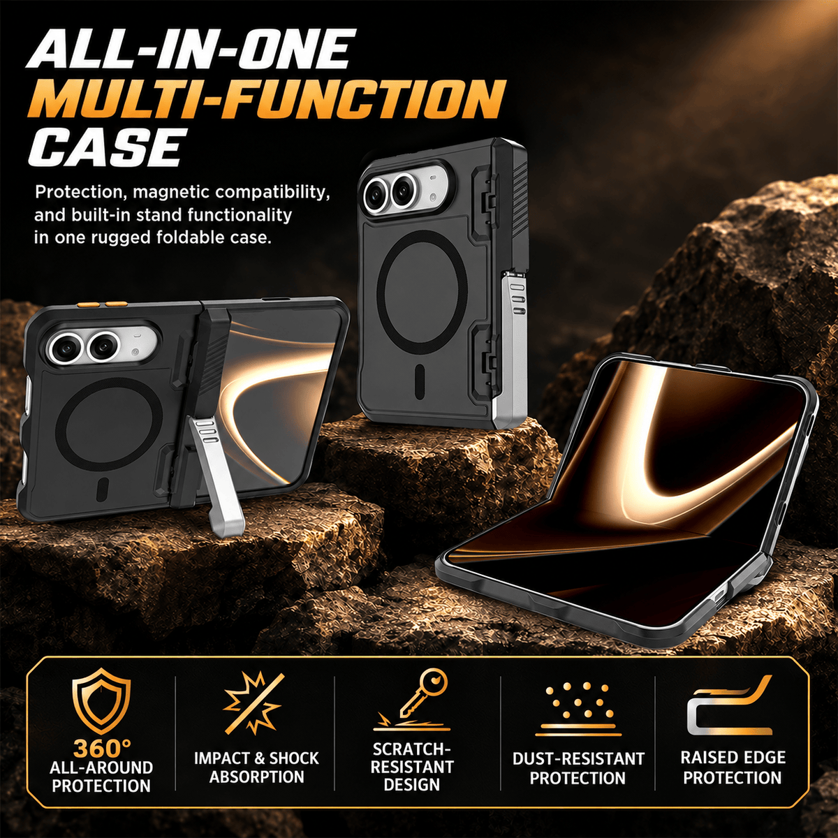 iPhone Duo Case with Screen Protector - Magnetic Kickstand & Hinge Protection | Raider Series