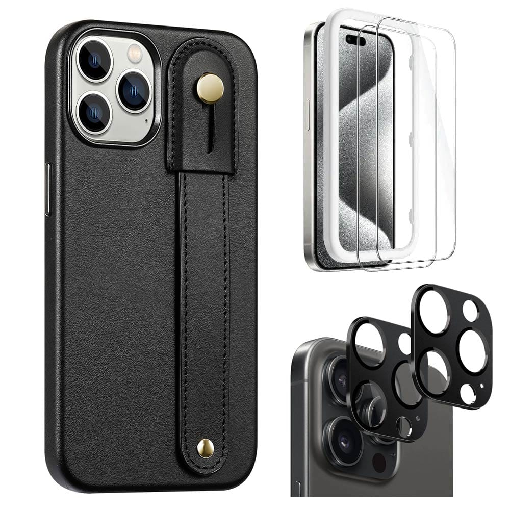Indy Series Leather FingerGrip MagSafe Case with Screen and Camera Protector - iPhone 15 Pro