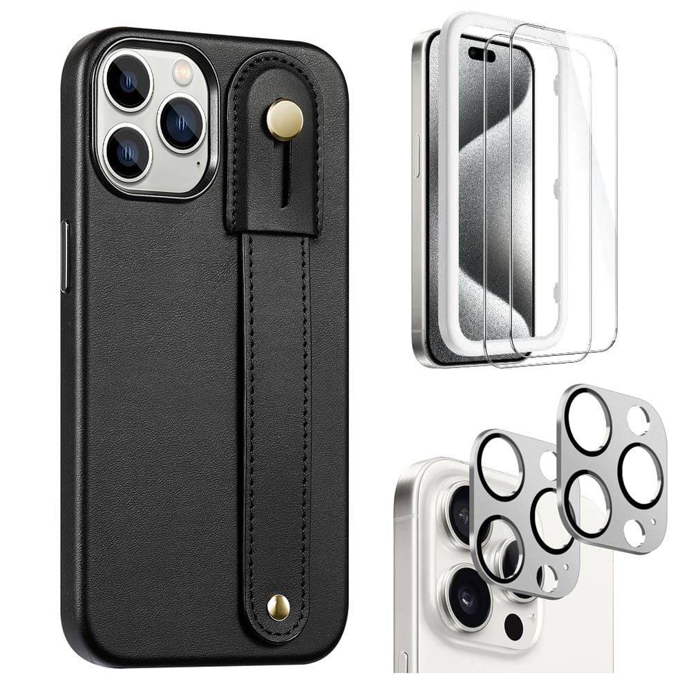 Indy Series Leather FingerGrip Case with Screen and Camera Protector - iPhone 15 Pro