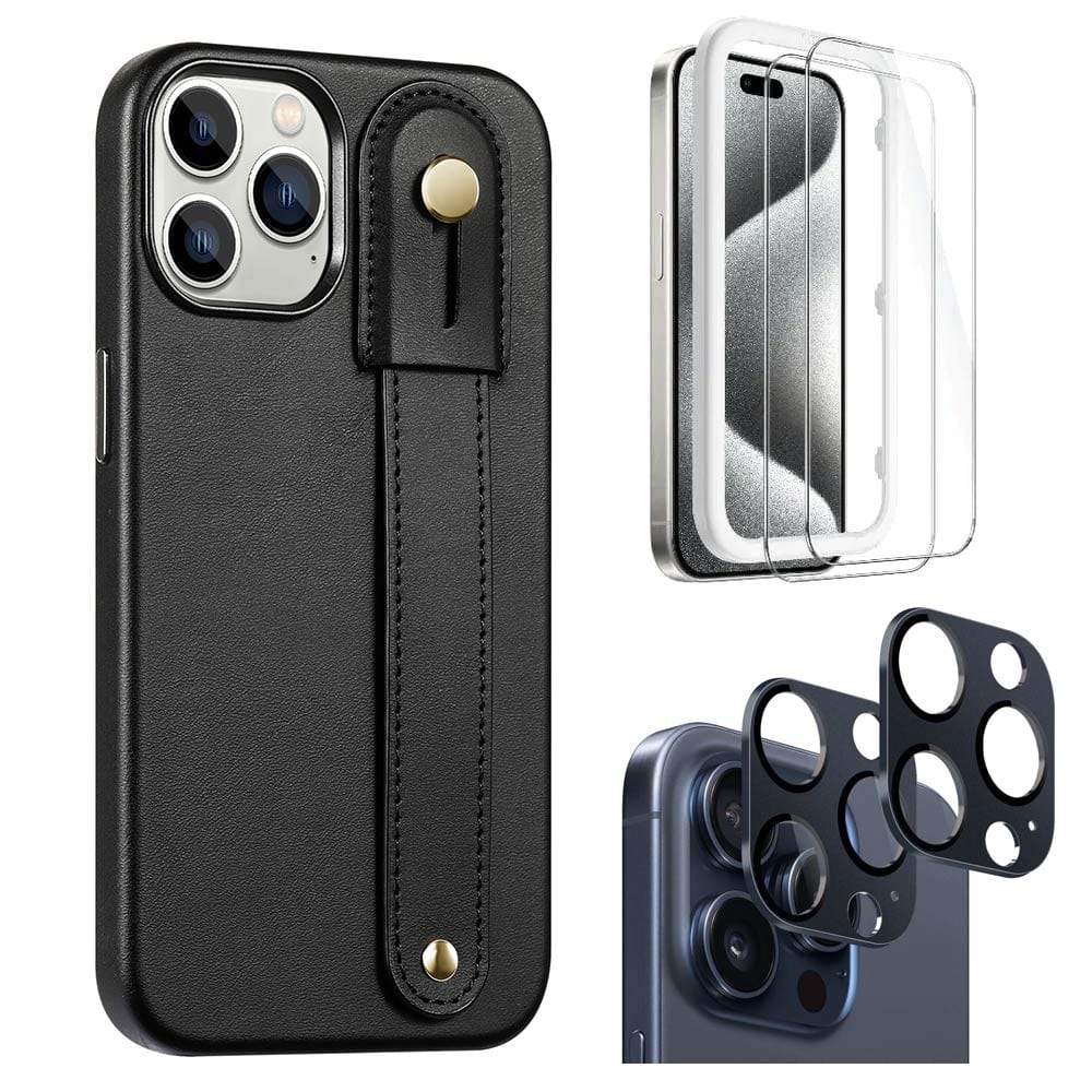 Indy Series Leather FingerGrip Case with Screen and Camera Protector - iPhone 15 Pro