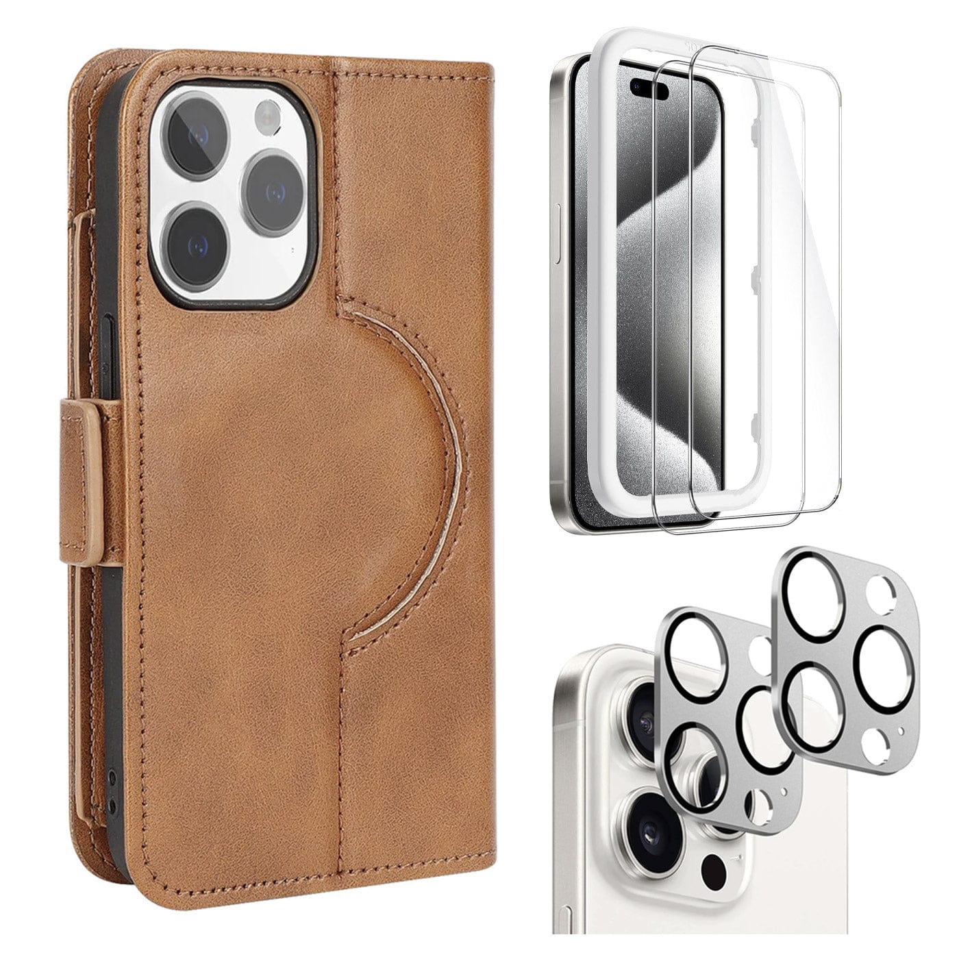 Indy Series Leather Wallet Case with Screen and Camera Protector - iPhone 15 Pro