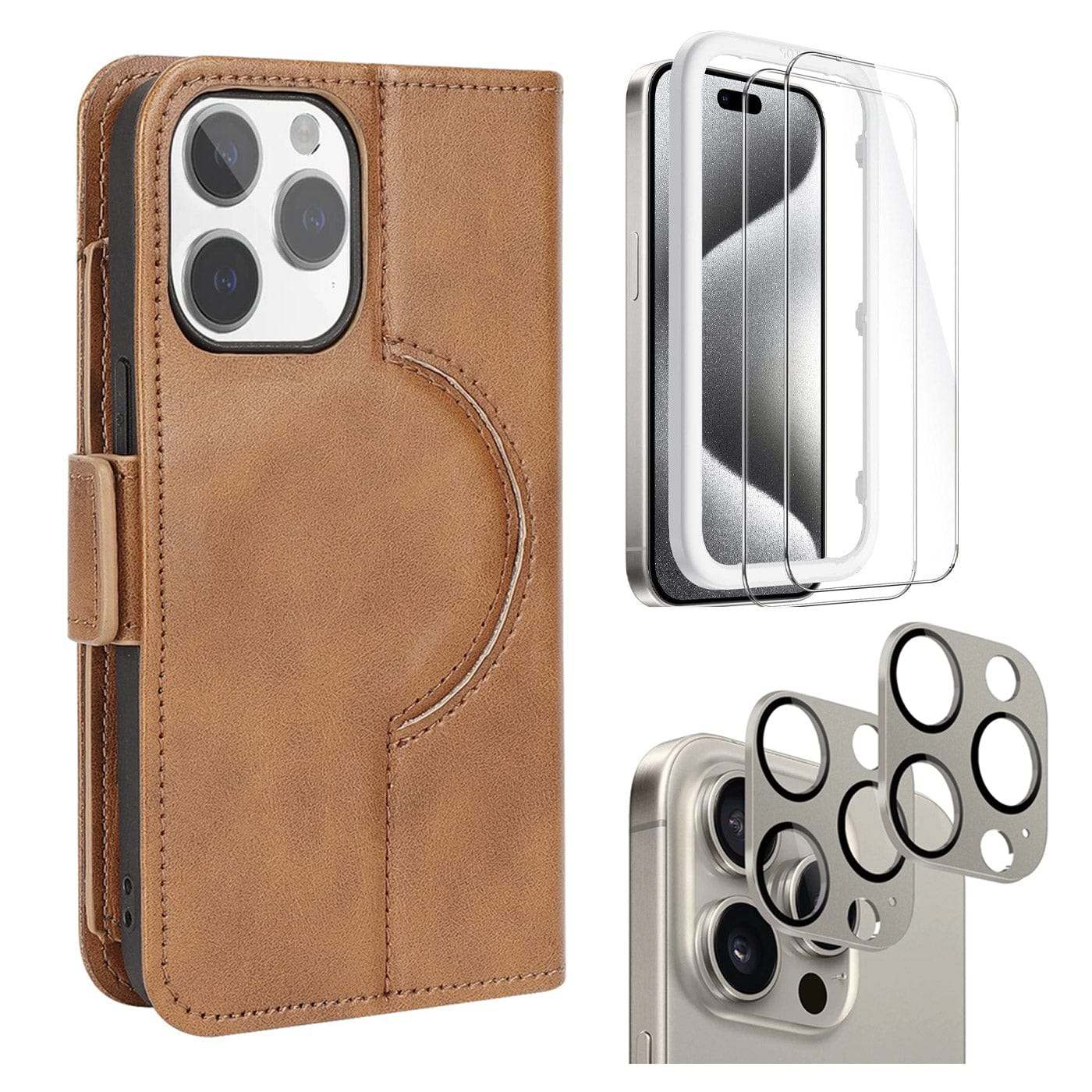 Indy Series Leather Wallet Case with Screen and Camera Protector - iPhone 15 Pro