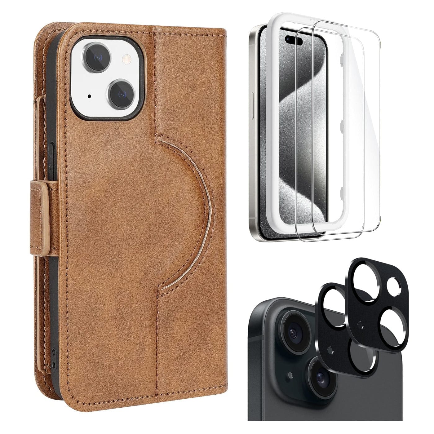 Indy Series Leather Wallet Case with Screen and Camera Protector - iPhone 15