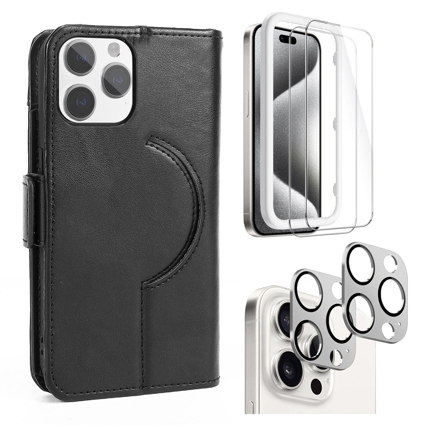 Indy Series Leather Wallet Case with Screen and Camera Protector - iPhone 15 Pro