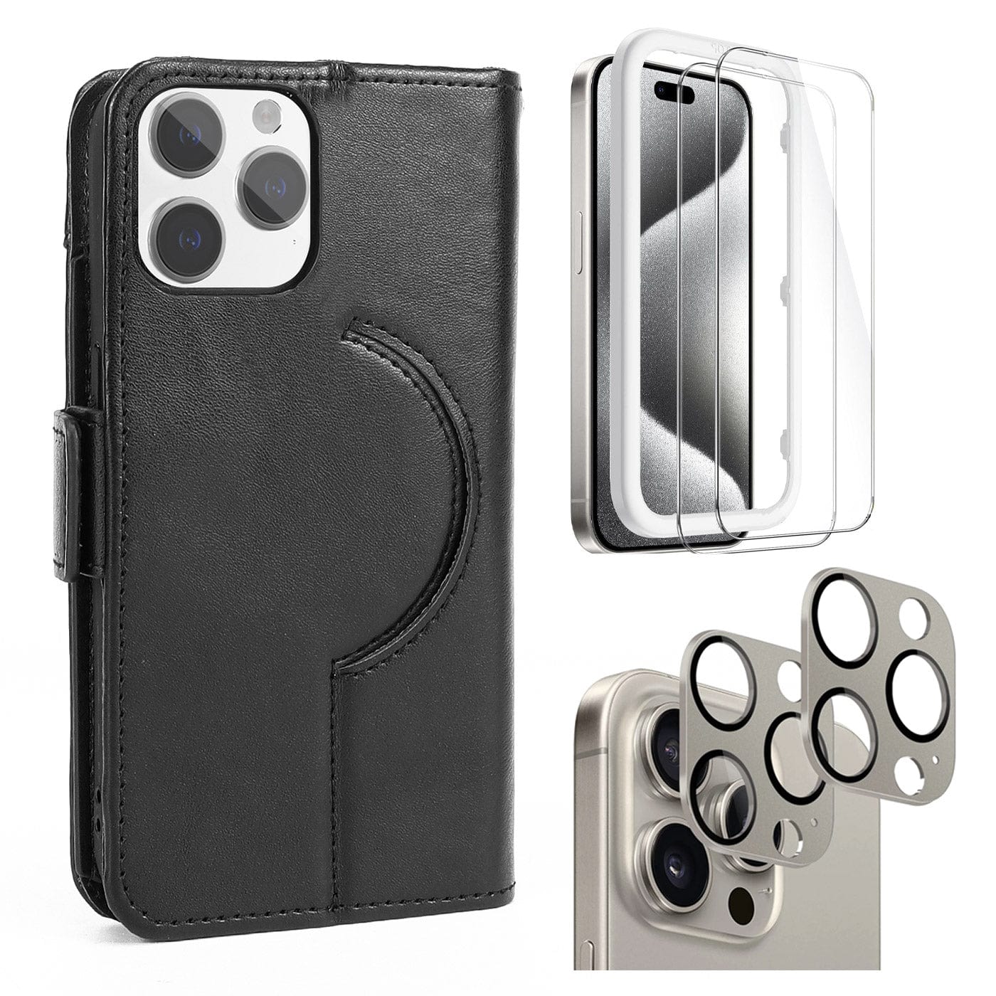 Indy Series Leather Wallet Case with Screen and Camera Protector - iPhone 15 Pro