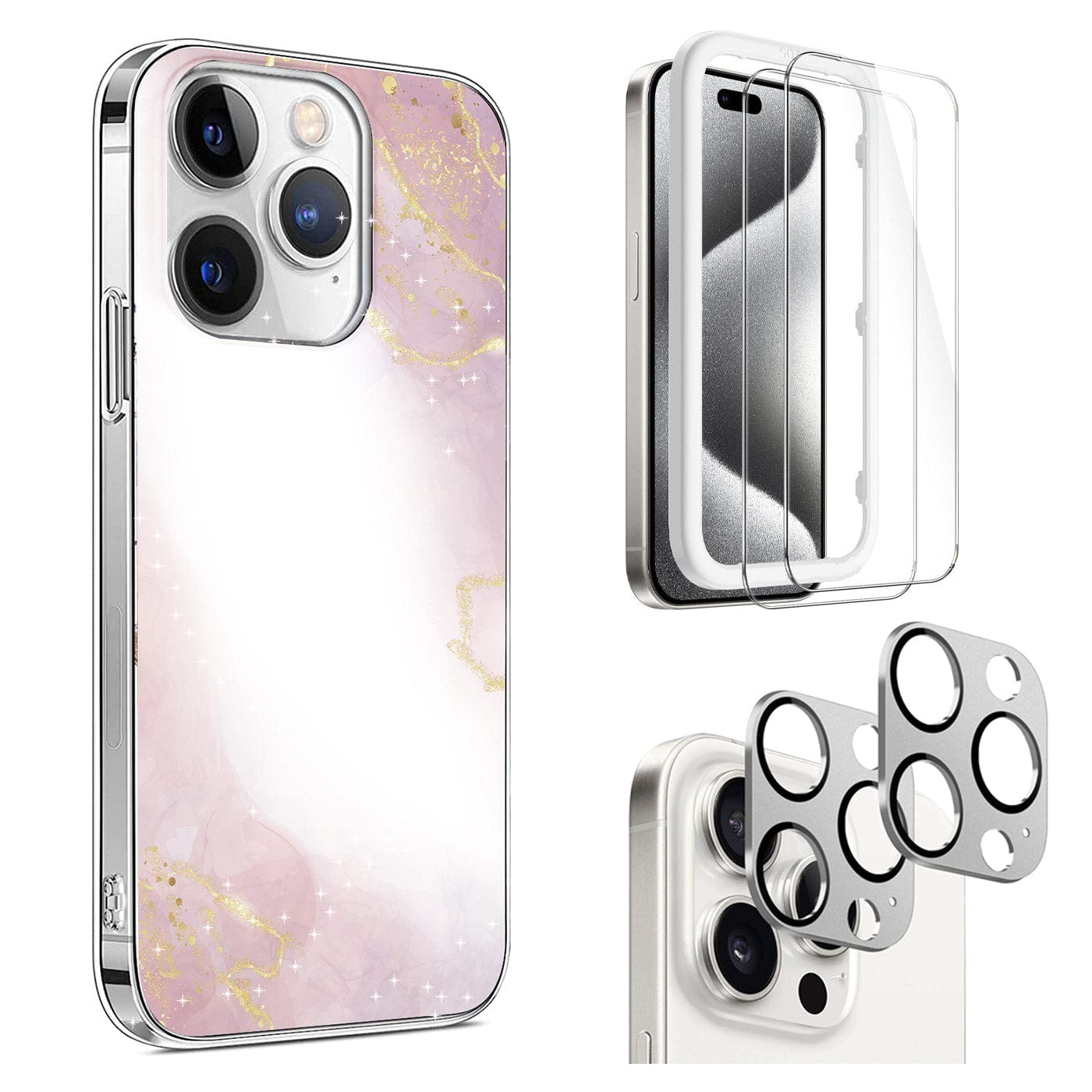 Inspire Series Pink Marble Case with Screen and Camera Protector - iPhone 15 Pro