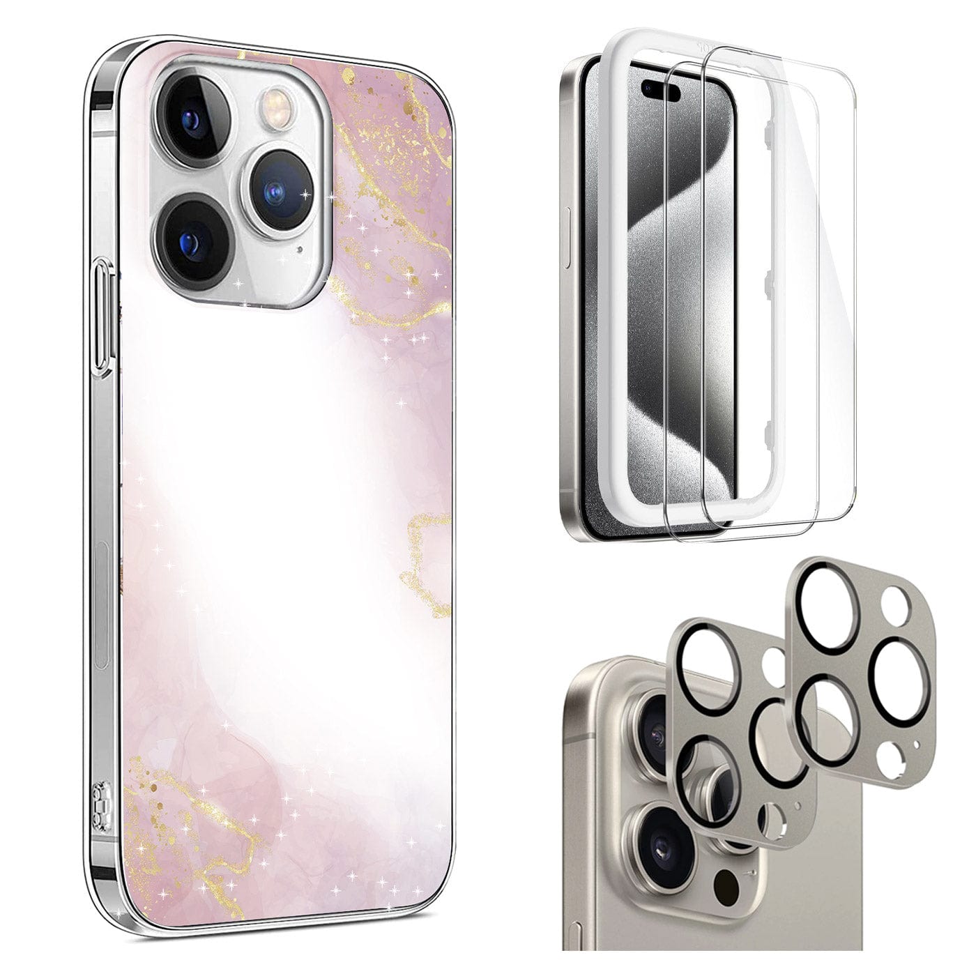 Inspire Series Pink Marble Case with Screen and Camera Protector - iPhone 15 Pro