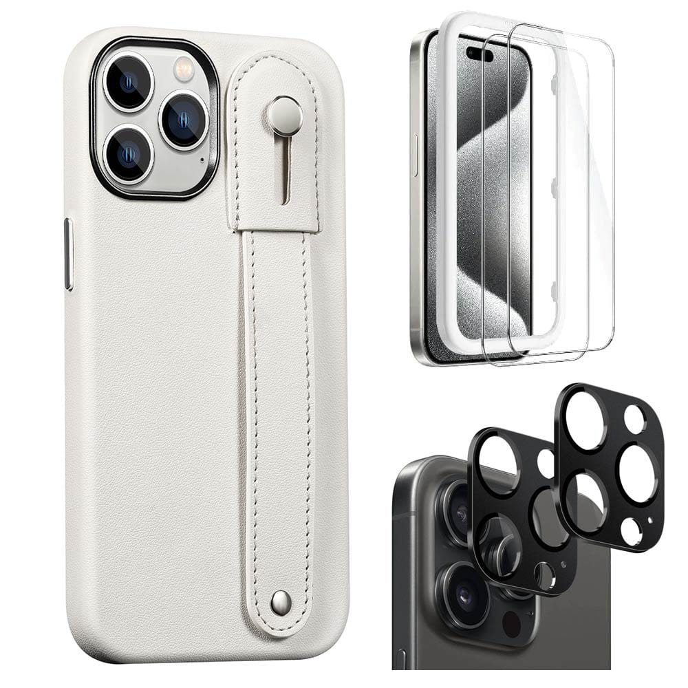 Indy Series Leather FingerGrip Case with Screen and Camera Protector - iPhone 15 Pro