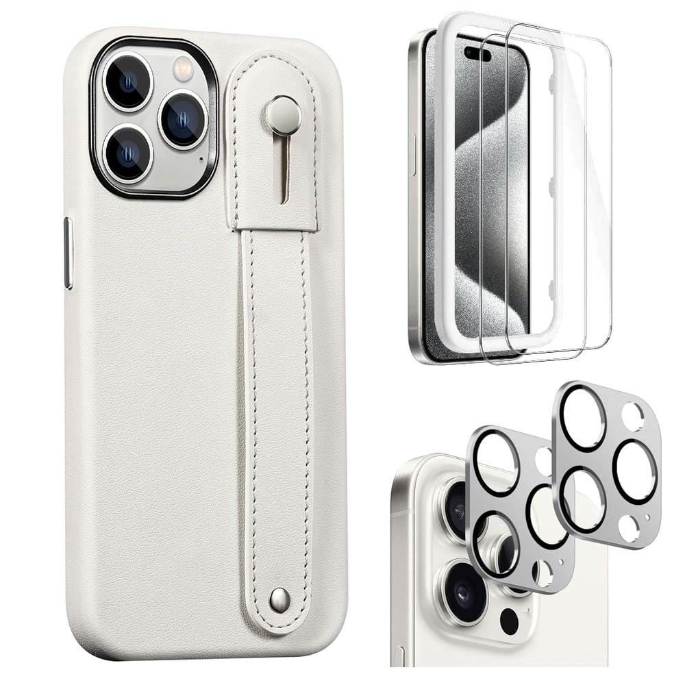 Indy Series Leather FingerGrip Case with Screen and Camera Protector - iPhone 15 Pro