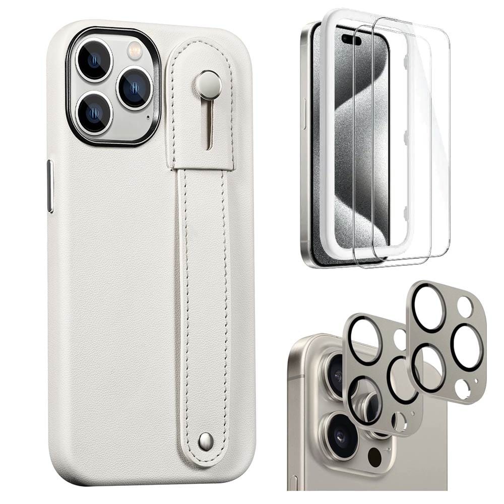 Genuine Leather FingerGrip Case with Screen and Camera Protector - iPhone 15 Pro Max