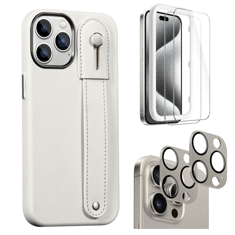 Indy Series Leather FingerGrip Case with Screen and Camera Protector - iPhone 15 Pro