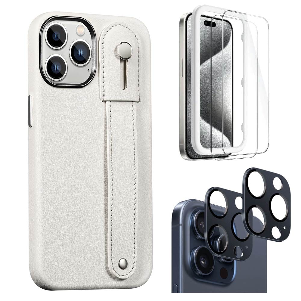 Indy Series Leather FingerGrip MagSafe Case with Screen and Camera Protector - iPhone 15 Pro Max