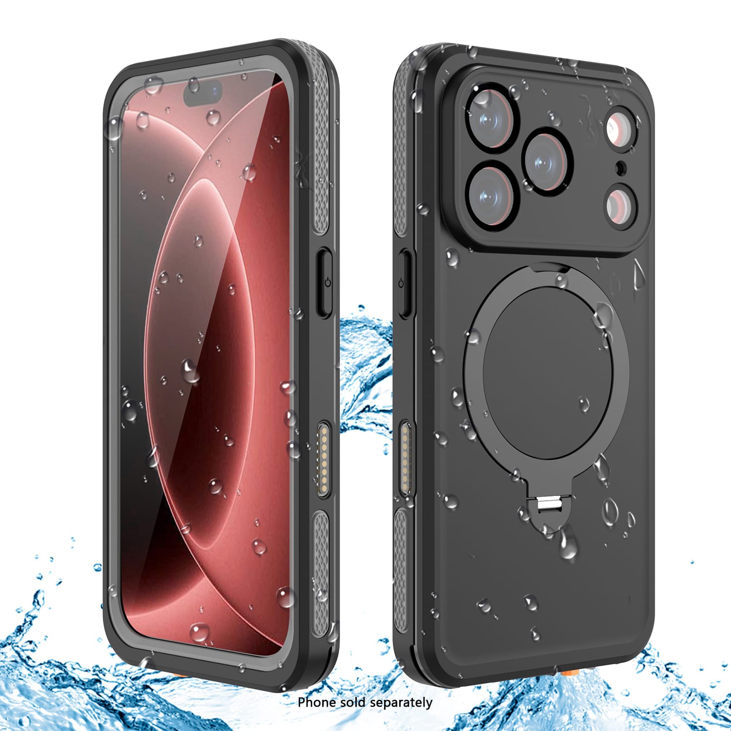 Oasis Series waterproof MagSafe case with kickstand in Black, product view 3