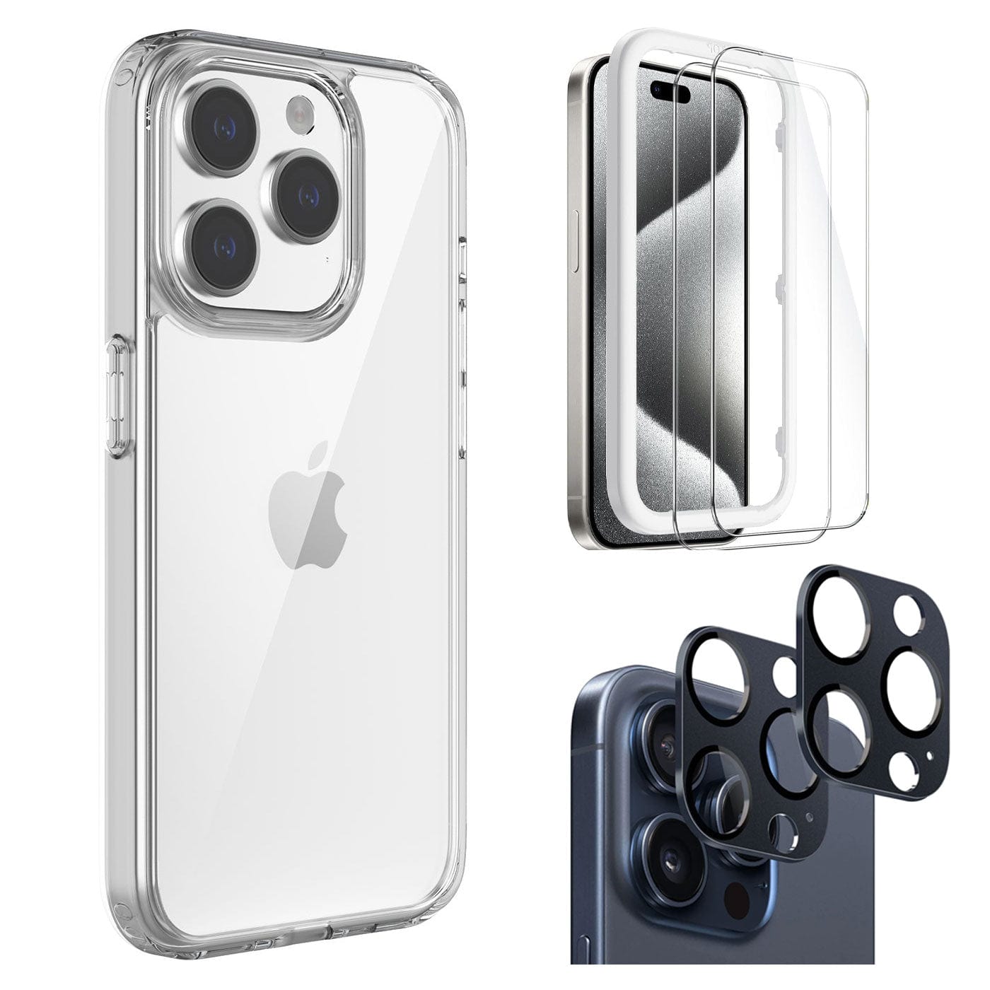 Venture Series Hard Shell Case Clear with Screen and Camera Protector - iPhone 15 Pro