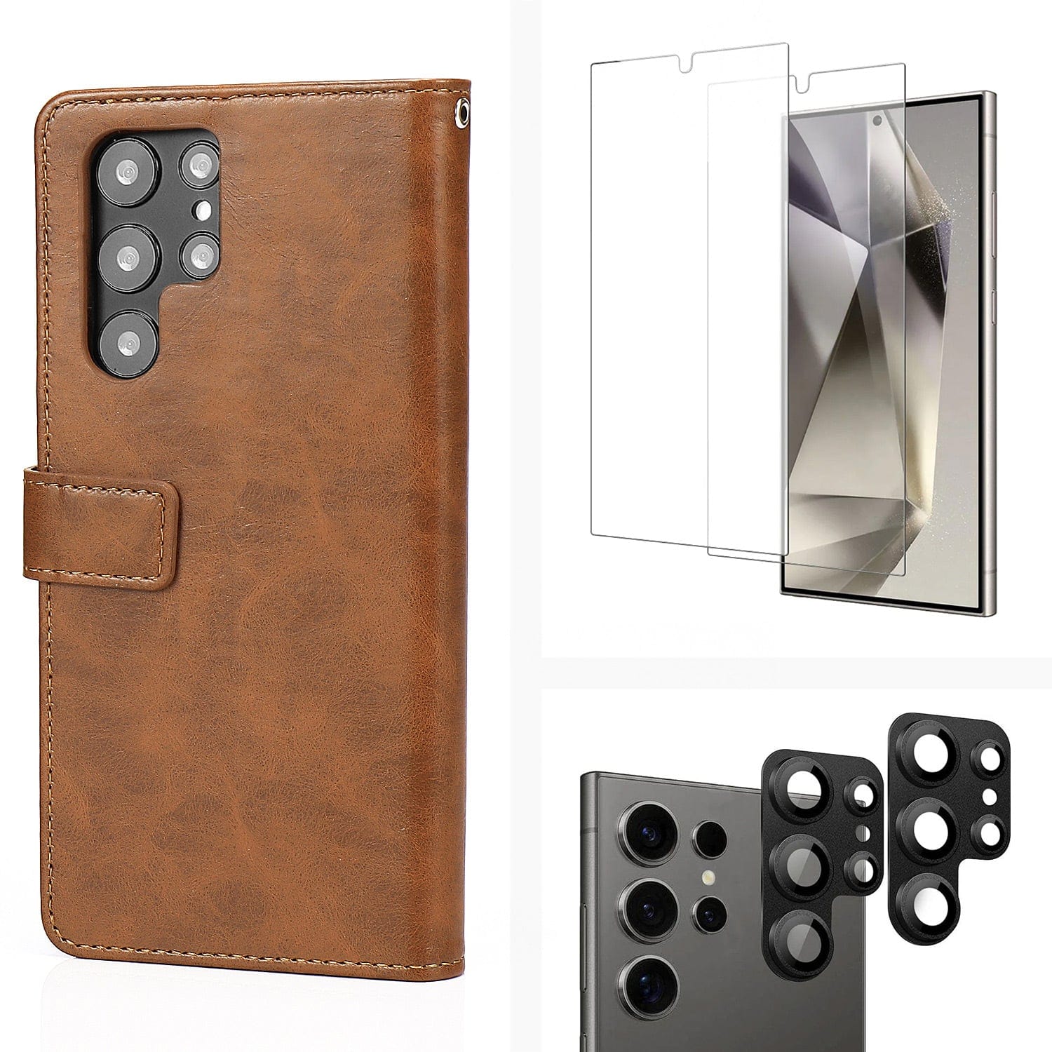 Indy Series Leather Wallet Case with Screen and Camera Protector - Samsung Galaxy S24 Ultra