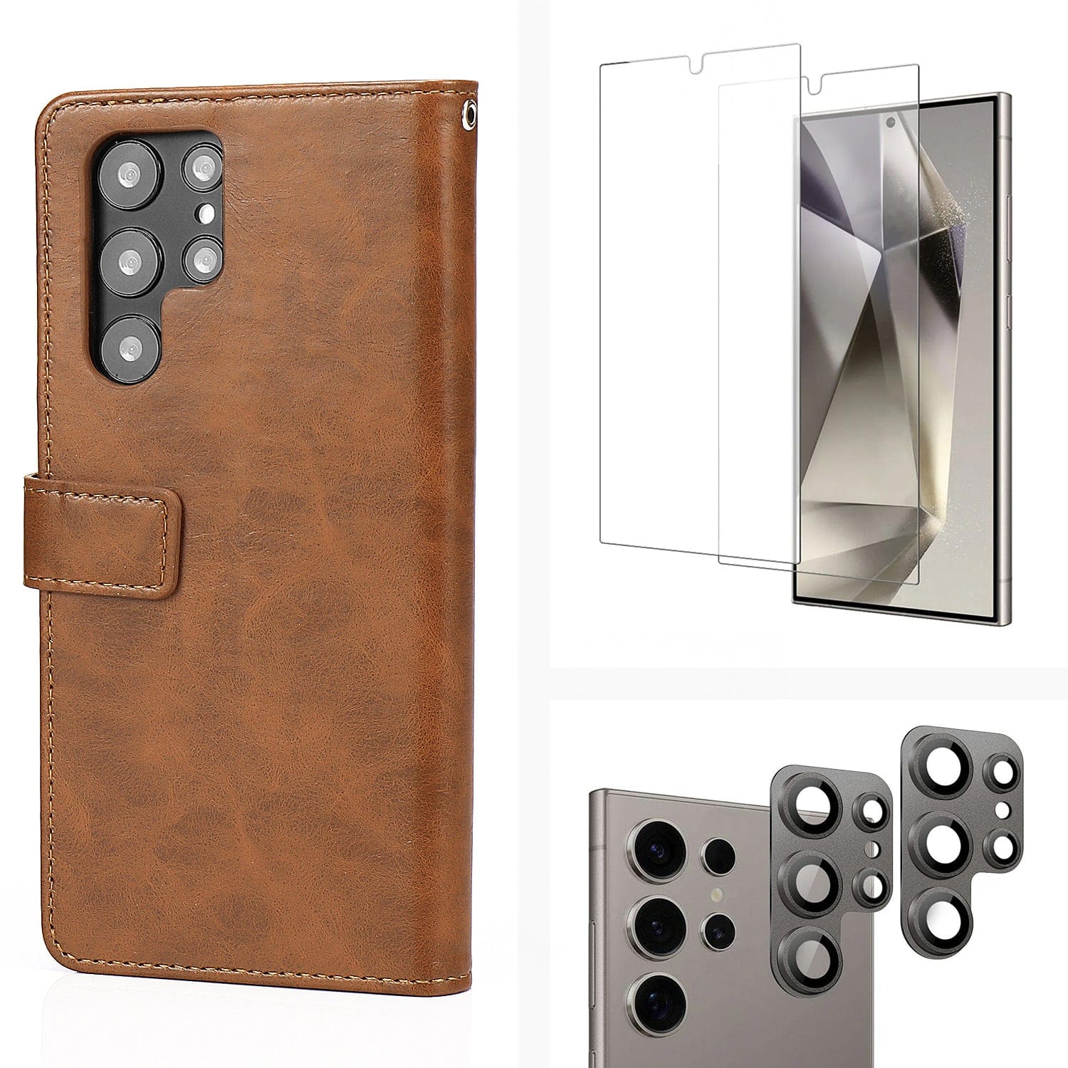 Indy Series Leather Wallet Case with Screen and Camera Protector - Samsung Galaxy S24 Ultra