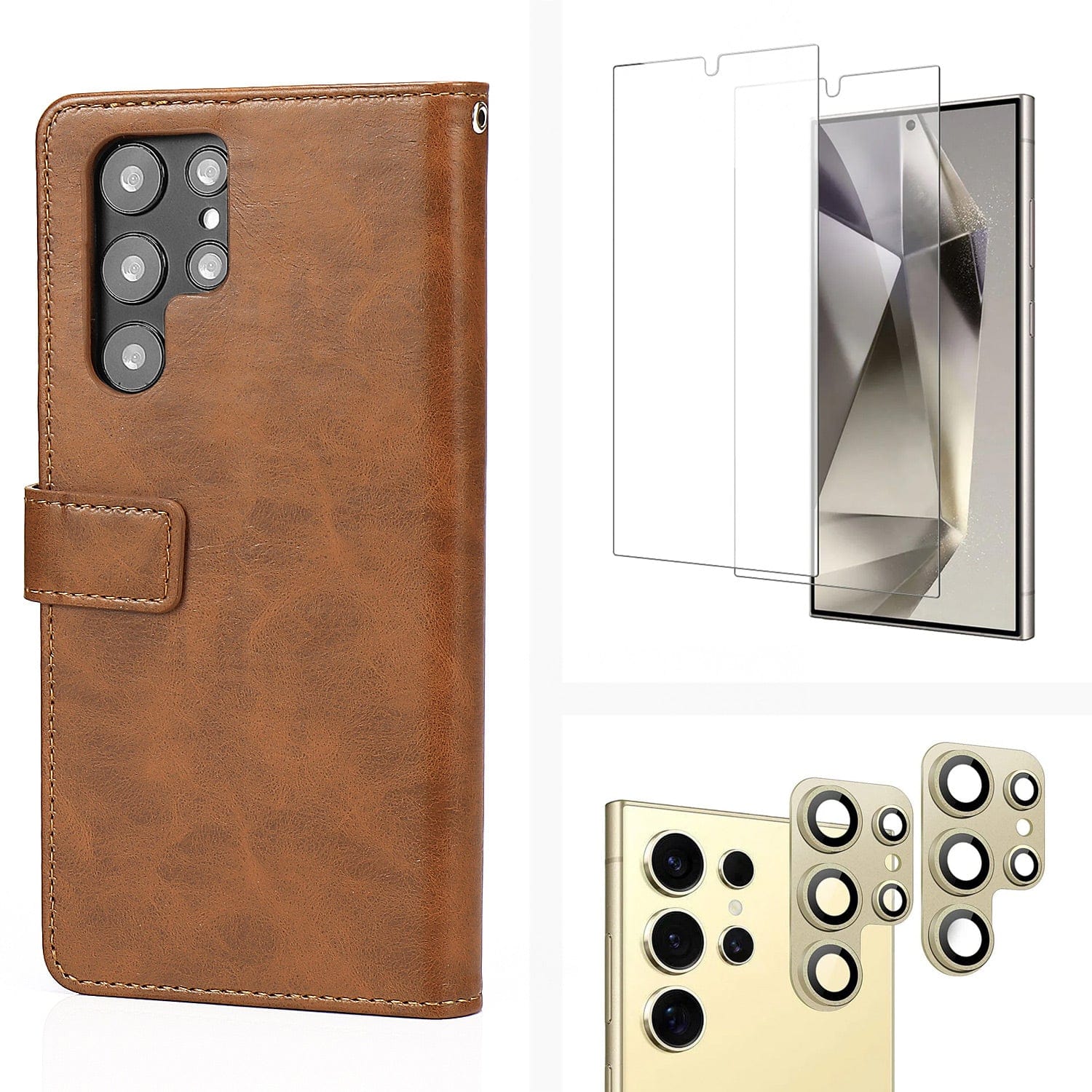 Indy Series Leather Wallet Case with Screen and Camera Protector - Samsung Galaxy S24 Ultra