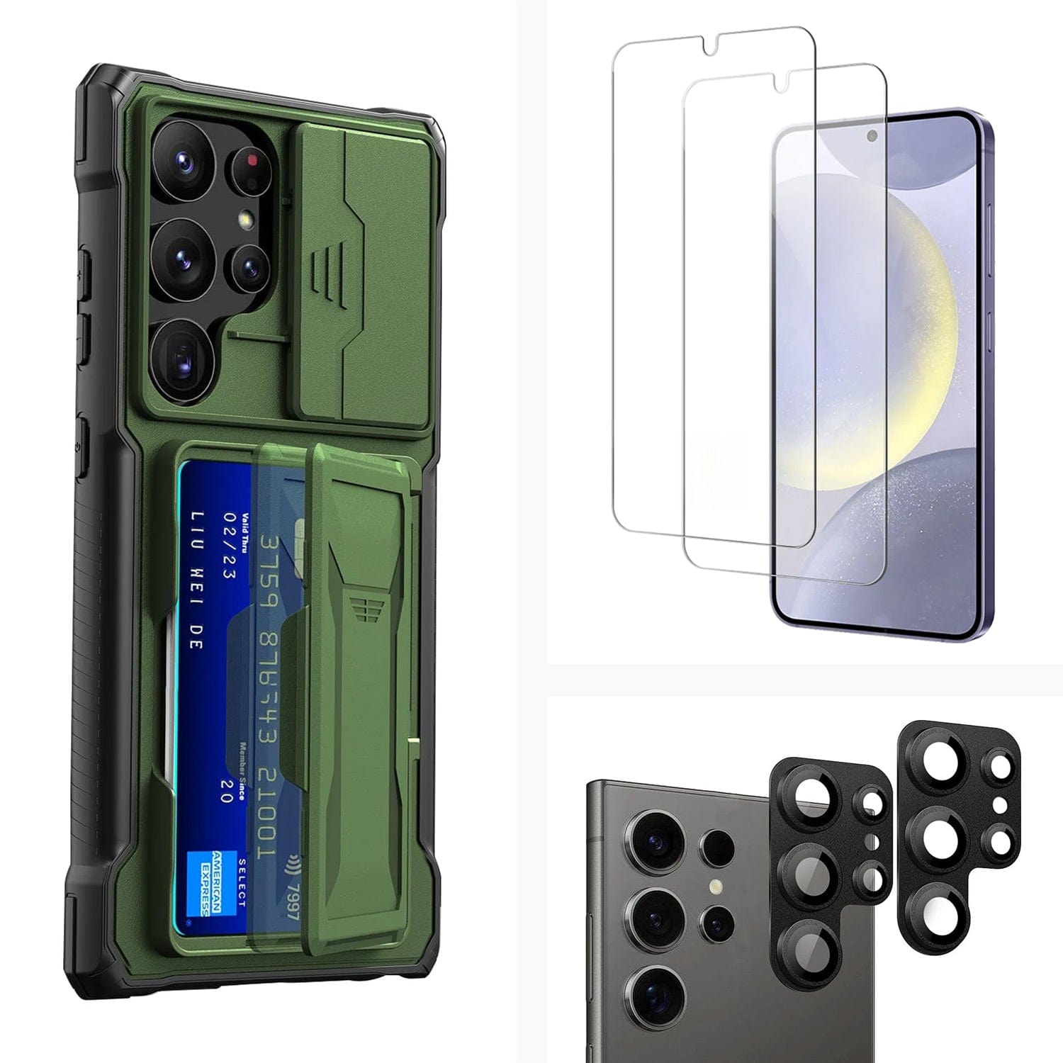 Raider Series Heavy-Duty Card-Slot Case with Screen and Camera Protector - Samsung Galaxy S24 Ultra