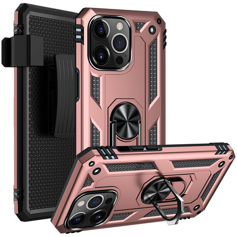Rose Gold Apple iPhone 13 Pro Case - Kickstand Series with Belt Clip